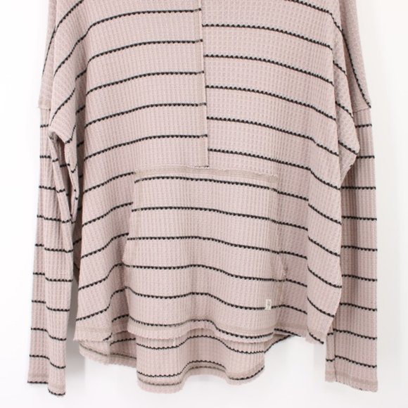 Billabong Waffle Knit Striped Beige Pullover Hooded Sweatshirt Surfer Size S - Picture 3 of 6